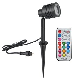 9W Garden spotlight with changeable RGBW bulb black 12V AC/DC and IR remote control