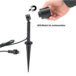 9W Garden spotlight with changeable RGBW bulb black 12V AC/DC and IR remote control