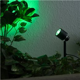 9W Garden spotlight with changeable RGBW bulb black 12V AC/DC and IR remote control