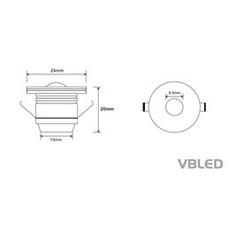1W LED mini recessed spotlight "LATERA" side light minispot - 350mA - IP44 - 3000K