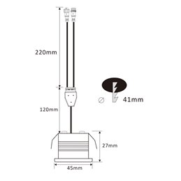 3W RGBW LED recessed spotlight "TITUS" 12VDC black with input and output cable connection