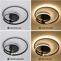 LED ceiling light "Doculus" 2 flame 40W 3000K, round, aluminum / black dimmable