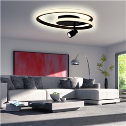 LED ceiling light "Doculus" 2 flame 40W 3000K, round, aluminum / black dimmable