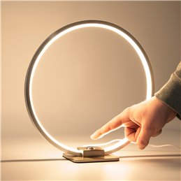 Decorative LED Table Lamp Ring Shape Dimmable 15W 3000K Aluminum, Silver