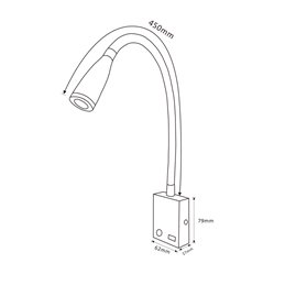 LED wall lamp black dimmable with USB charging connection 230V