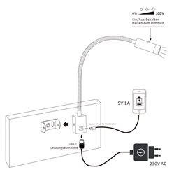 Set of 1 LED wall lamp - DIMMABLE -3W - 40cm gooseneck